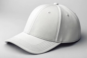 Fototapeta premium Baseball cap mockup pure white fabric texture realistic fabric stitching details clean soft shadows neutral studio background perfect for modern logo branding 