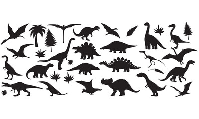 Dinosaur Vector Silhouettes – Prehistoric Animal Clipart Set .