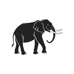 Obraz premium Black Elephant Silhouette with Tusks Isolated on White Background