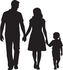 Family of Three Walking Hand in Hand Black Silhouette

Parents and Child Vector Graphic for Family Bonding

Monochrome Silhouette of Mother, Father, and Daughter