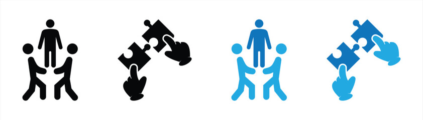 Teamwork and Collaboration Concept with Puzzle Pieces and People Icons Representing Partnership, Unity, and Corporate Cooperation in Business Strategy and Problem Solving