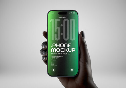 Phone In Woman Hand Device Mockup, Transparent Background