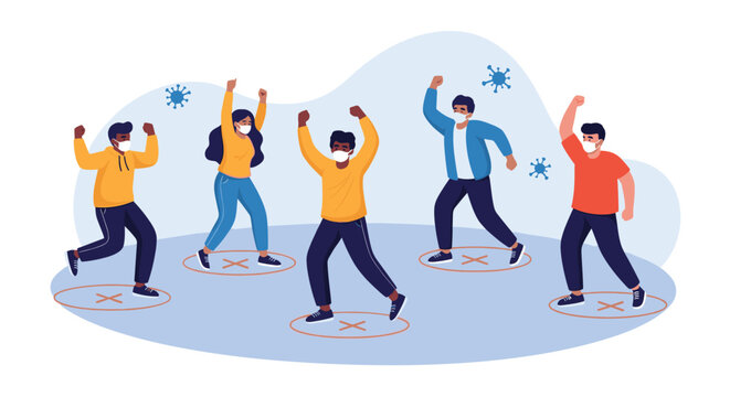 People dancing while maintaining social distance during the pandemic.