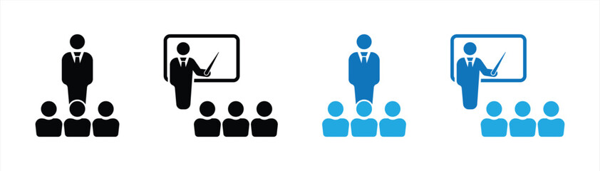 Business Training and Presentation Icon Showing Leader Giving Lecture to Team, Corporate Education, and Professional Development Concept