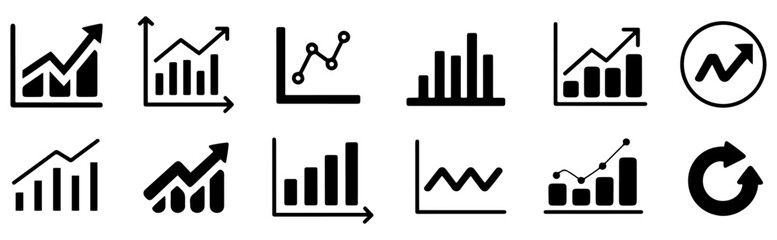 business growth chart icon set with arrow