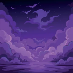 Fototapete Rund Warmes Lila Mystical night landscape with glowing purple clouds, dark silhouettes of trees, and a dreamy fantasy sky — vector illustration, flat style, soft gradient  © ohe