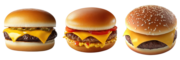 Delicious Burgers with different toppings ready to be served. A tempting food