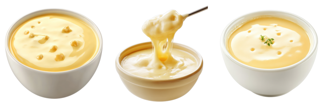 Three bowls filled with a delicious soup with different presentation and texture, capturing the essence of culinary delight. The soups look creamy and rich in texture