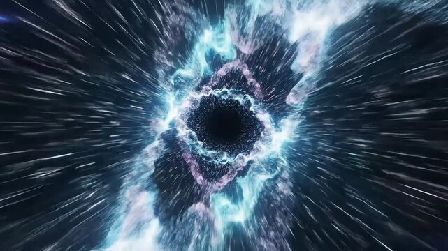 Dynamic cosmic energy vortex explodes with vibrant light and particles in deep space, showcasing stellar phenomena and galactic wonder.