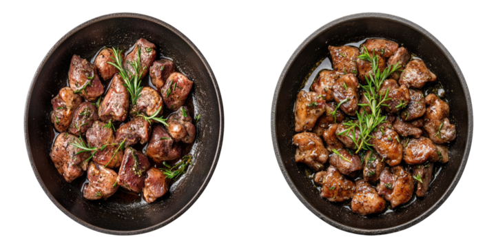 Two bowls of delicious, savory dishes, perfectly garnished with sprigs of fresh rosemary
