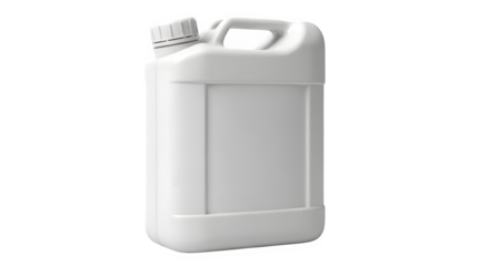 White plastic jerrycan with handle and cap for liquids isolated on transparent background