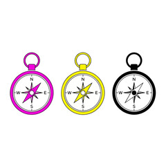 Colorful compasses illustration with directions for navigation purposes