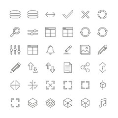 White line icons on black for web design