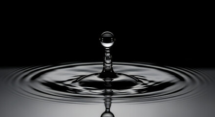 Water droplet creating ripples in a dark pool, showcasing the beauty of physics and the power of a single drop, creating a serene and calming scene.