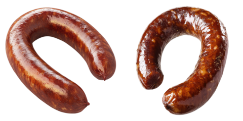 Close-up shot of two appetizing sausages ready for cooking, evoking a sense of culinary delight. Their textures and colors tempt your appetite.