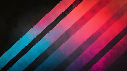 Diagonal colorful stripes display a vibrant gradient over a dark, textured background