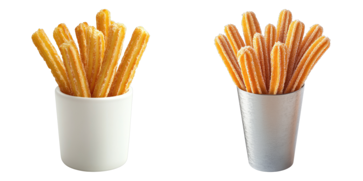 Two cups filled with delicious golden churros. The delightful treat ready to enjoy