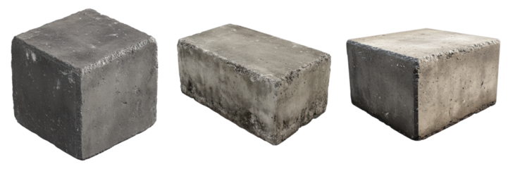 Three grey blocks on a surface