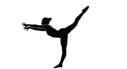 Silhouette of a graceful female dancer in a yoga pose, , showcasing balance and flexibility