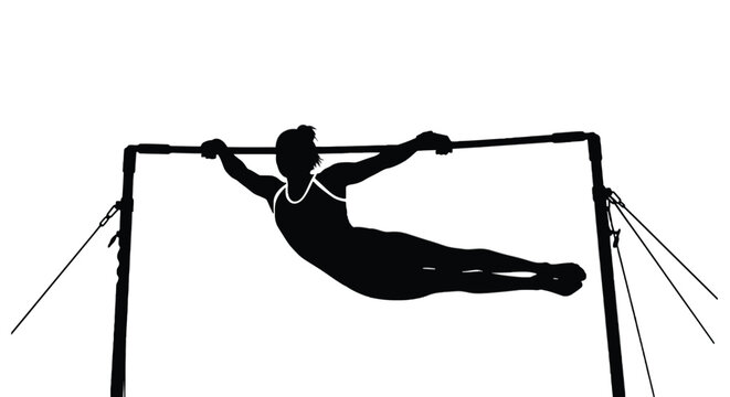Silhouette of a male gymnast performing on a horizontal bar, , demonstrating strength and control