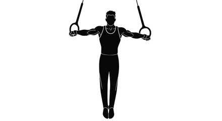 Silhouette of a gymnast performing on rings, showcasing strength and balance