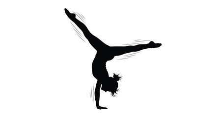 Silhouette of a female gymnast performing a handstand, demonstrating balance and flexibility