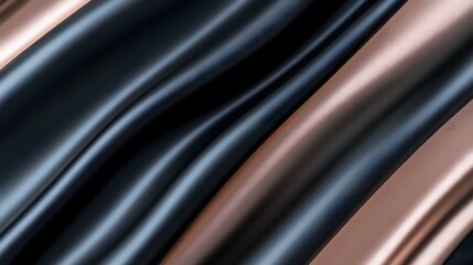 Smooth fabric material displays alternating dark blue-gray and metallic rose gold waves