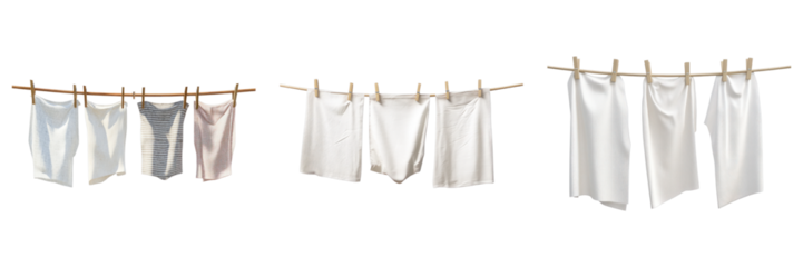 Clean Laundry Hanging on a clothesline, ready to dry under the sun. This simple scene showcases the freshness of clean clothes