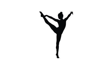 Silhouette of a female gymnast in a dancer pose, showcasing flexibility and strength in a dynamic form