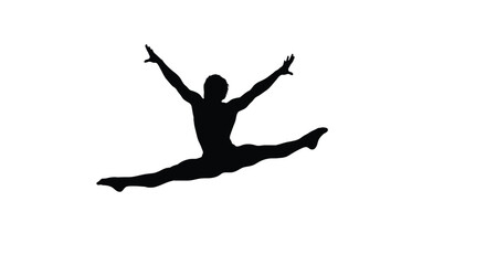 Silhouette of a male gymnast in a split leap, showcasing strength and control in a dynamic pose