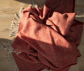 Red Woven Throw Blanket with Tassels