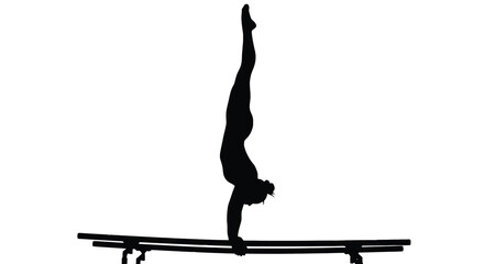 Silhouette of a gymnast performing a handstand on parallel bars, showcasing strength, balance, and precision