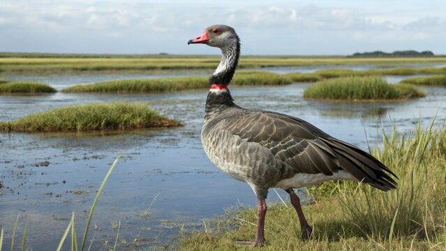 Magnificent Northern Screamer (Chauna chavaria) bird prominently standing in its natural lush wetland habitat.