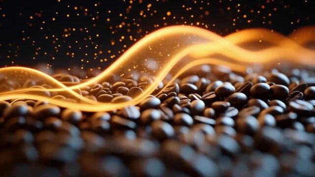 Coffee Beans with Dynamic Glowing Wave Overlay