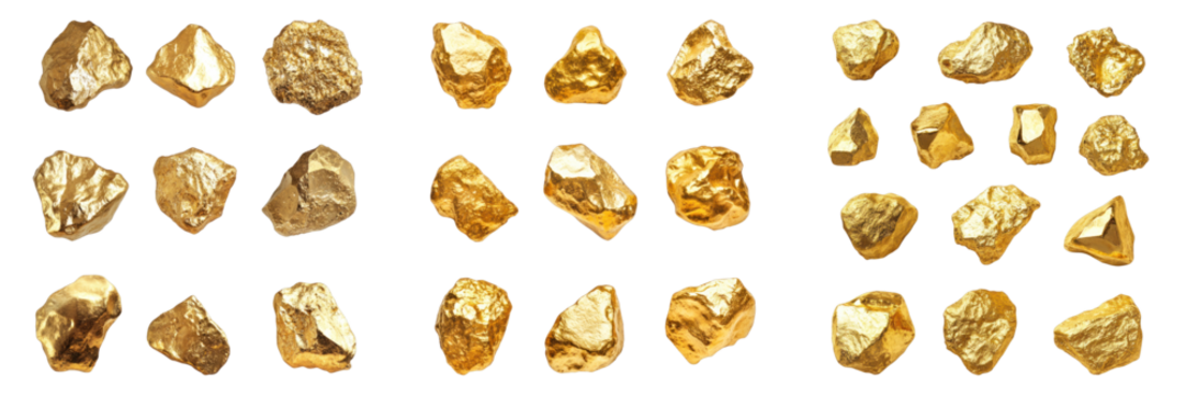Gold nuggets glistening with a radiant, rich luster. They look to have high value.