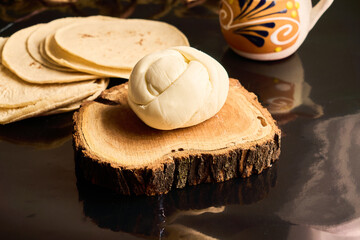 Traditional oaxaca cheese ball or quesillo. Mexican food.