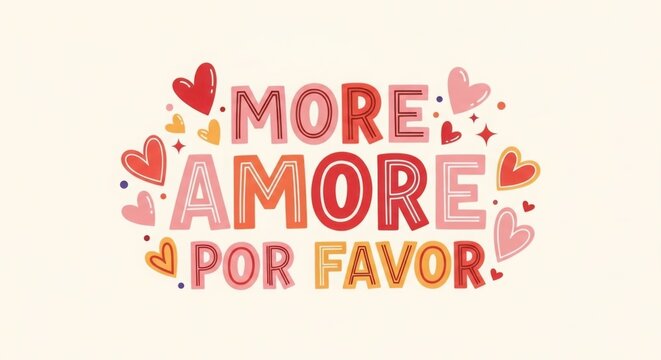 More amore por favor lettering with hearts isolated on white background, a cute and romantic design for valentines day