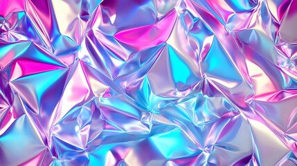 Intense colorful highlights reflect across a deeply creased metallic surface texture