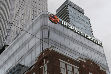 Fototapeta premium Thomson Reuters building, located at 19 Duncan St, designed by Hariri Pontarini Architects, with heritage work by ERA Architects, 2023, Toronto