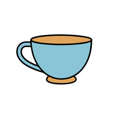 Blue and orange teacup flat design element.
