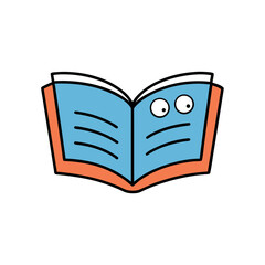 Illustrated open book with eyes character logo