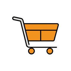 Orange shopping cart vector line art icon