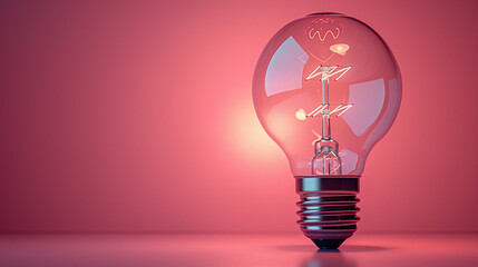 Illuminated lightbulb on a pink background.