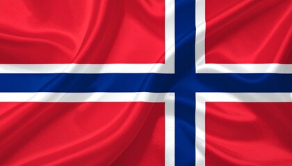 Fototapeta premium Norwegian national flag with blue Nordic cross on red field and white outline in high resolution.