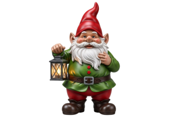 Garden gnome holding a lantern, isolated on transparent background