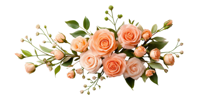 Elegant Peach Roses on Transparent Background