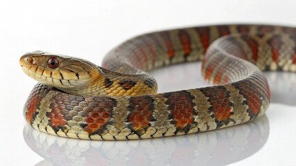 Obraz premium Photorealistic studio portrait of a Northern Water Snake (Nerodia sipedon) coiled on a pristine white background.
