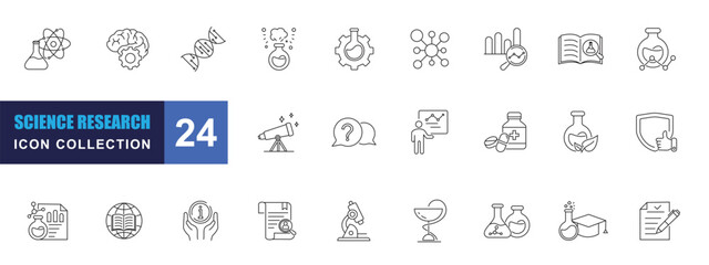 collection of science research icons, editable stroke.	
