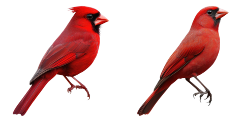 Two vibrant red birds perched elegantly, capturing the essence of avian beauty