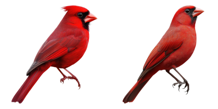 Two vibrant red birds perched elegantly, capturing the essence of avian beauty